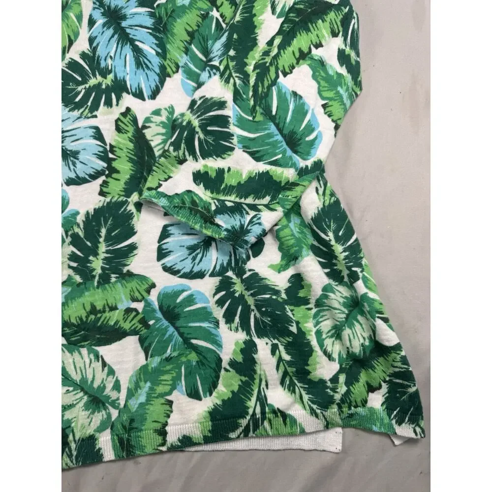 Talbots Women’s XL Tropical Leaf Print Lightweight Sweater Green Blue